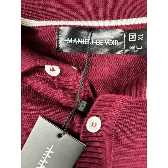 Maniere De Voir Polo Shirt Men's Size M White Border Stripe  Burgundy NEW - Picture 4 of 7